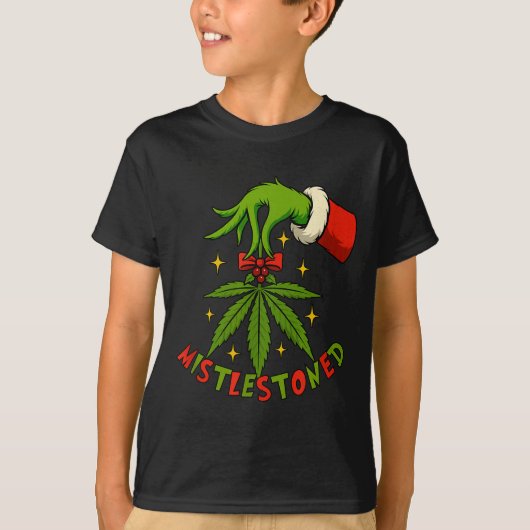 Mistlestoned Weed Leaf Funny Stoner Christmas T-Shirt (Vorderseite)