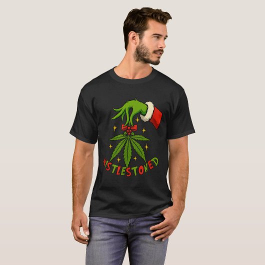 Mistlestoned Weed Leaf Funny Stoner Christmas T-Shirt (Vorne ganz)