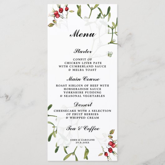 Mistletobeeren Winter Hochzeitskarte Menükarte (Vorderseite)