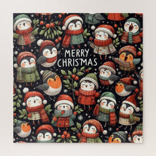 MistletoChristmas niedliche Pinguin Carolers Puzzle (Vertikal)