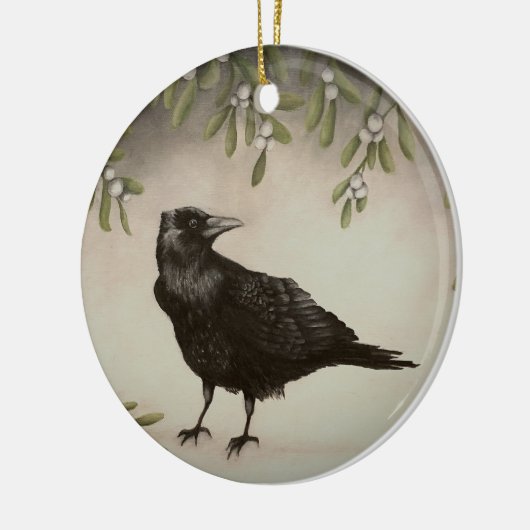 Mistletoe and Crow Ceramic Ornament (Links)