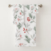 Mistletoe and Holly Berries Pattern Badhandtuch Set (Insitu)