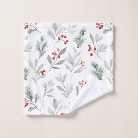 Mistletoe and Holly Berries Pattern Badhandtuch Set (Waschlappen)