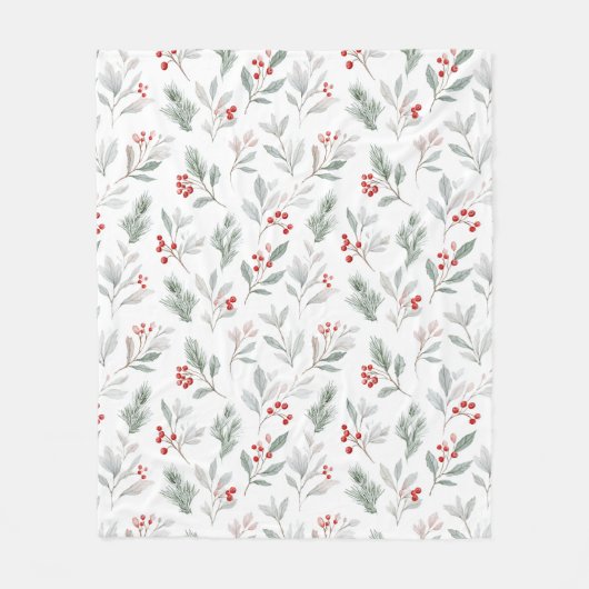 Mistletoe and Holly Berries Pattern Fleecedecke (Vorderseite)