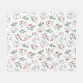 Mistletoe and Holly Berries Pattern Fleecedecke (Vorderseite (Horizontal))