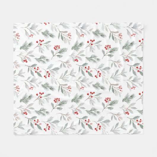 Mistletoe and Holly Berries Pattern Fleecedecke (Vorderseite (Horizontal))