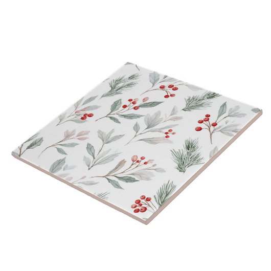 Mistletoe and Holly Berries Pattern Fliese (Seite)