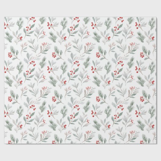 Mistletoe and Holly Berries Pattern Geschenkpapier (Flach)
