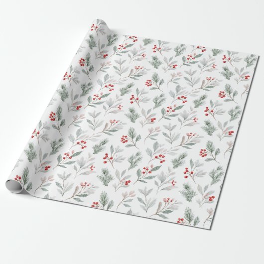Mistletoe and Holly Berries Pattern Geschenkpapier (Ungerollt)