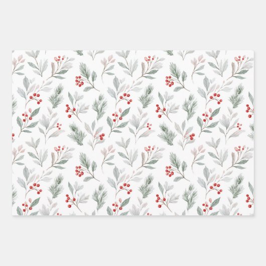 Mistletoe and Holly Berries Pattern Geschenkpapier Set (Vorderseite 3)