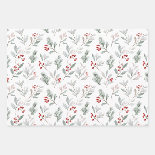 Mistletoe and Holly Berries Pattern Geschenkpapier Set (Vorderseite 2)