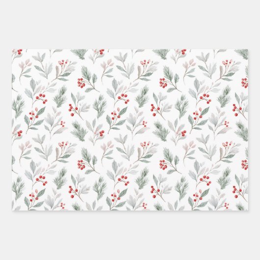 Mistletoe and Holly Berries Pattern Geschenkpapier Set (Vorderseite)