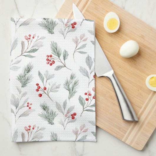 Mistletoe and Holly Berries Pattern Geschirrtuch (Viertel Falte)