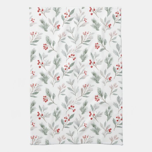 Mistletoe and Holly Berries Pattern Geschirrtuch (Vertikal)