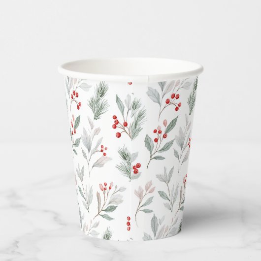Mistletoe and Holly Berries Pattern Pappbecher (Rechts)