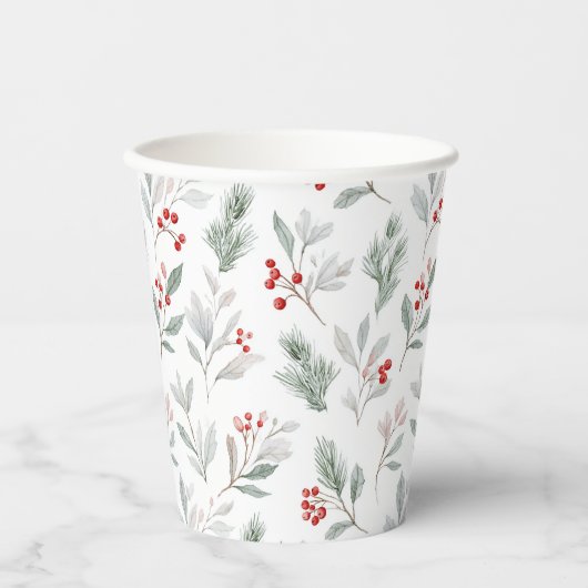 Mistletoe and Holly Berries Pattern Pappbecher (Vorderseite)