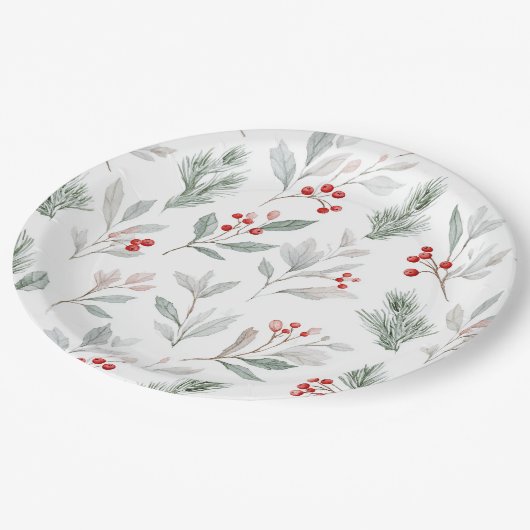 Mistletoe and Holly Berries Pattern Pappteller (Schrägansicht)
