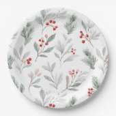 Mistletoe and Holly Berries Pattern Pappteller (Vorderseite)