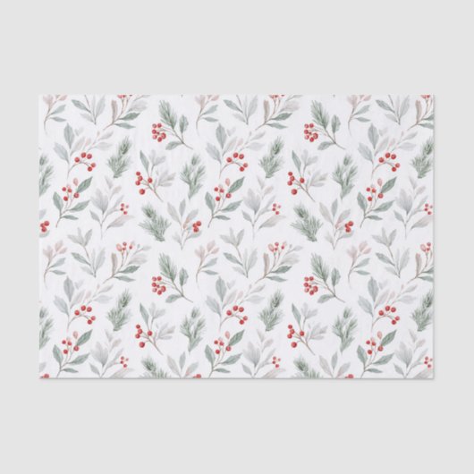 Mistletoe and Holly Berries Pattern Seidenpapier (Vorderseite)