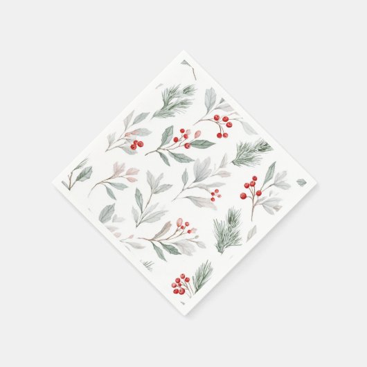 Mistletoe and Holly Berries Pattern Serviette (Ecke)