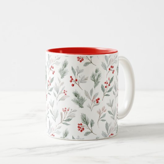 Mistletoe and Holly Berries Pattern Zweifarbige Tasse (VorderseiteRechts)