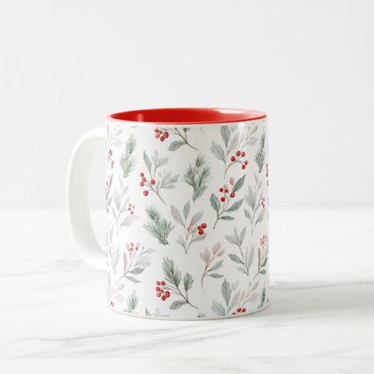 Mistletoe and Holly Berries Pattern Zweifarbige Tasse (Vorderseite Links)