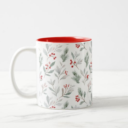 Mistletoe and Holly Berries Pattern Zweifarbige Tasse (Links)
