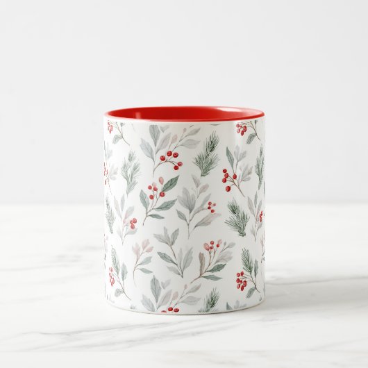 Mistletoe and Holly Berries Pattern Zweifarbige Tasse (Mittel)