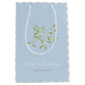 Mistletoe and Stripes Blue Eggnog Geschenktasche Mittlere Geschenktüte (Vorderseite)