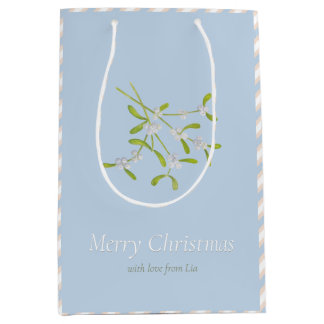 Mistletoe and Stripes Blue Eggnog Geschenktasche Mittlere Geschenktüte