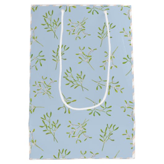 Mistletoe and Stripes Blue Eggnog Geschenktasche Mittlere Geschenktüte (Rückseite)
