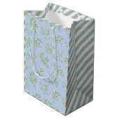 Mistletoe and Stripes Blue Green Gift Bag Mittlere Geschenktüte (Rückseite Schrägansicht)