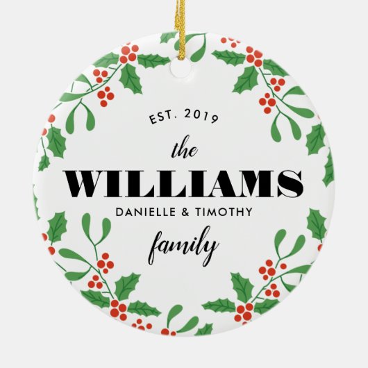 Mistletoe Berry Wreath Monogram Ornament (Hinten)