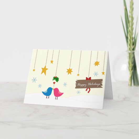 Mistletoe Birdies Weihnachtskarte Feiertagskarte (Vorderseite)
