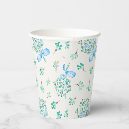 Mistletoe Blue Bow Baby Shower Cups Pappbecher (Rechts)