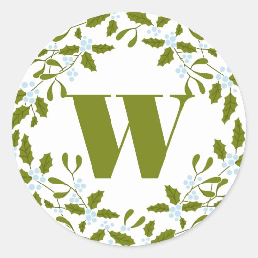 Mistletoe Bough Wreath Monogram-Geschenkaufkleber Runder Aufkleber (Vorderseite)