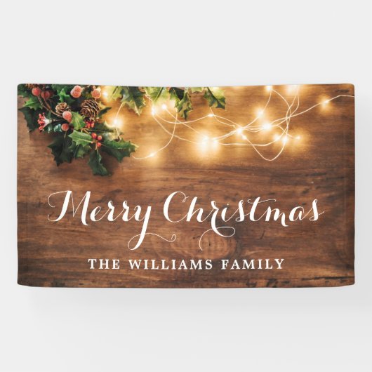 Mistletoe Branch Rustic Wood Frohe Weihnachten Banner (Horizontal)