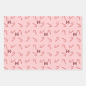 Mistletoe Candy Canes Kariertes Monogramm Rosa Geschenkpapier Set (Vorderseite 3)