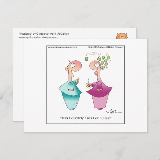 MISTLETOE Cartoon Postcard bis April McCallum Postkarte (Vorne/Hinten)