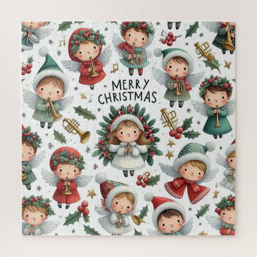 Mistletoe Christmas Angelic Carolers mit Trompeten Puzzle (Vertikal)
