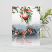 Mistletoe Couple Foto & Name Christmas Card Einladung (Stehend Vorderseite)