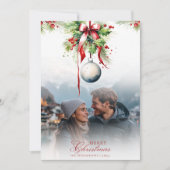 Mistletoe Couple Foto & Name Christmas Card Einladung (Vorderseite)