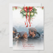 Mistletoe Couple Foto & Name Christmas Card Einladung (Vorderseite)