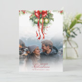 Mistletoe Couple Foto & Name Christmas Card Einladung (Stehend Vorderseite)