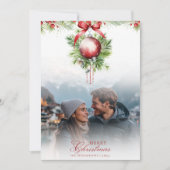 Mistletoe Couple Foto & Name Christmas Card Einladung (Vorderseite)