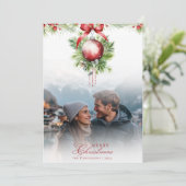 Mistletoe Couple Foto & Name Christmas Card Einladung (Stehend Vorderseite)