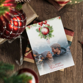 Mistletoe Couple Foto & Name Christmas Card Einladung