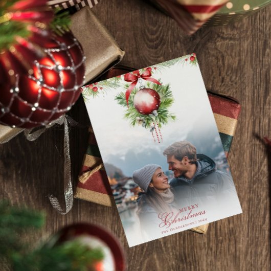 Mistletoe Couple Foto & Name Christmas Card Einladung