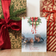 Mistletoe Couple Foto & Name Christmas Card
