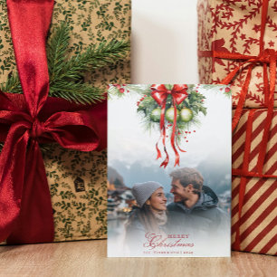 Mistletoe Couple Foto & Name Christmas Card Einladung